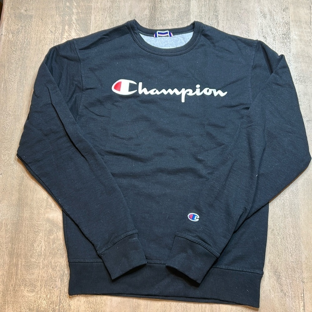 Champion sweatshirt size Small.  Black with white logo.  Perfect condition.